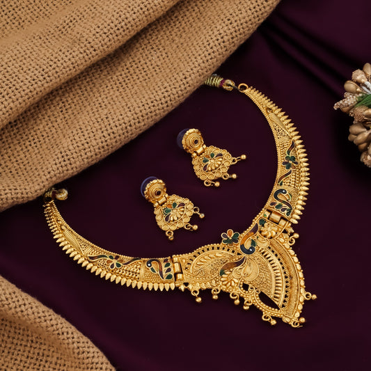 Gold Plated Necklace And Earring Set For Womens