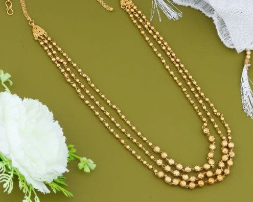 Gold Plated Fancy 3-Line Mala For Woman And Girls