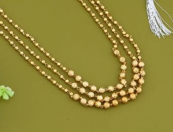 Gold Plated Fancy 3-Line Mala For Woman And Girls